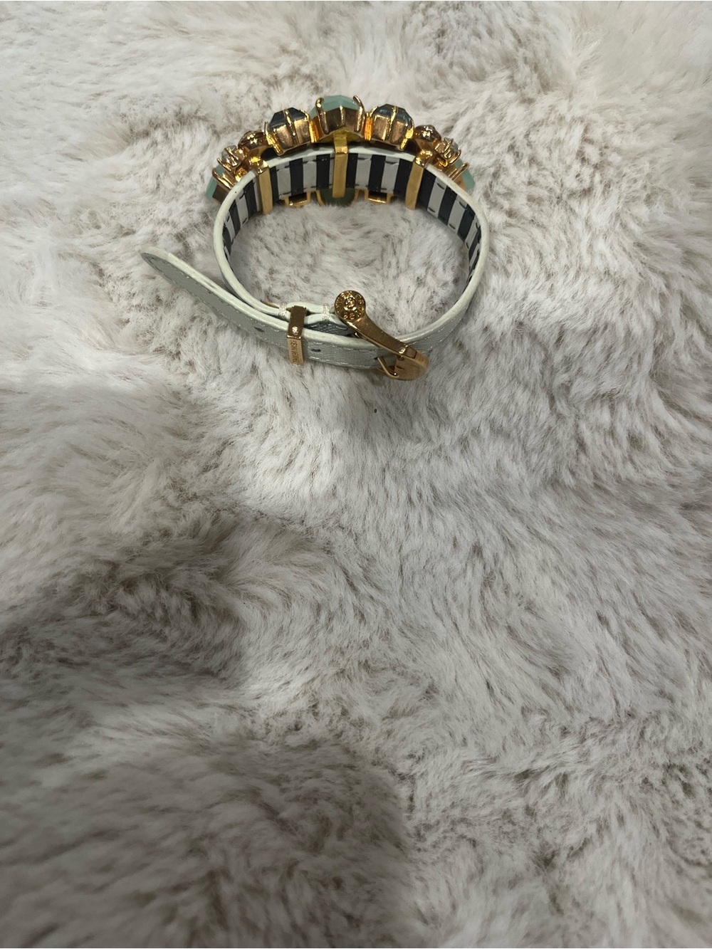 Henri Bendel Gold-Tone Statement Bracelet with Mint Green and Clear Stones - Picture 2 of 8